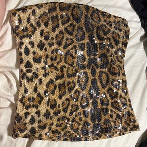 QED London Animal Print Sequin Top